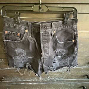 Levi's 501 Distressed Black Denim Shorts (Sz 25)
